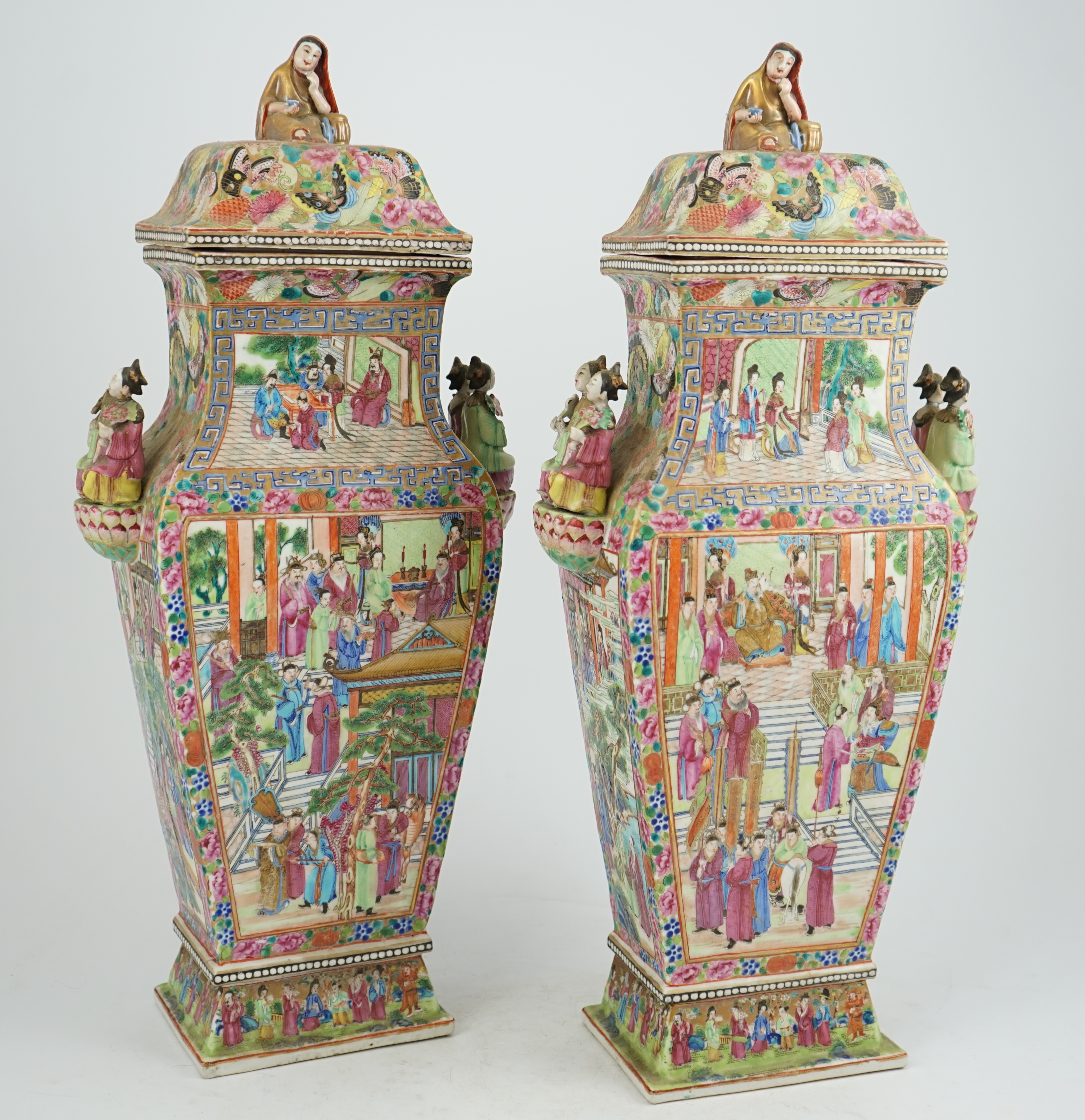 A pair of large Chinese square baluster vases and covers, Daoguang period, c.1830